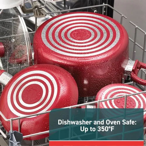 Miniatura 6 de T-fal Essence, juego de ollas y sartenes antiadherentes, 20 piezas, color rojo