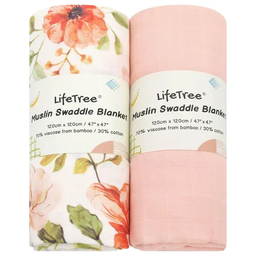 Miniatura 17 de LifeTree Mantas de muselina para envolver bebés, paquete de 2 mantas de recepción para niños y niñas, 70% viscosa de bambú y 30% algodón