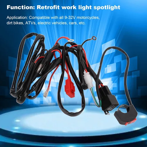 Miniatura 2 de Kit de arnés de cableado de luz LED para motocicleta, kit de arnés de cableado de barra de luz LED, interruptor de manillar de motocicleta