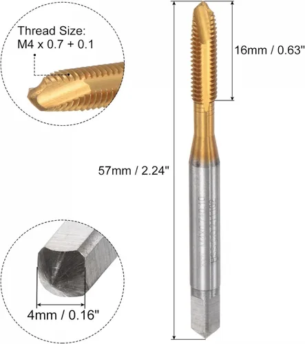 Miniatura 2 de uxcell Machos de punta en espiral, M4 x 0.7 + 0.1 métricas con revestimiento de titanio cobalto de alta velocidad, rosca de acero para fresar