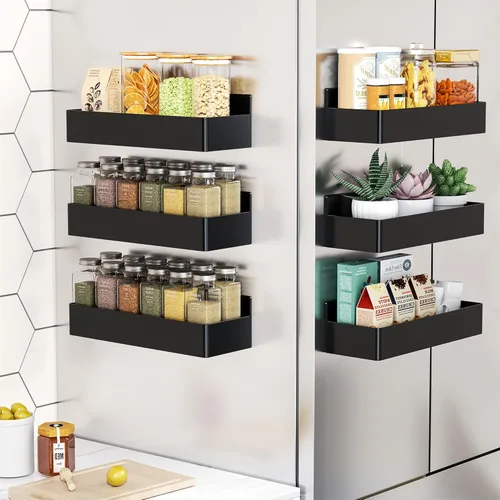 Mystozer Estante Magnético para Especias para Refrigerador, Organizador de Cocina y Estante de Almacenamiento, Negro (Paquete de 6)..