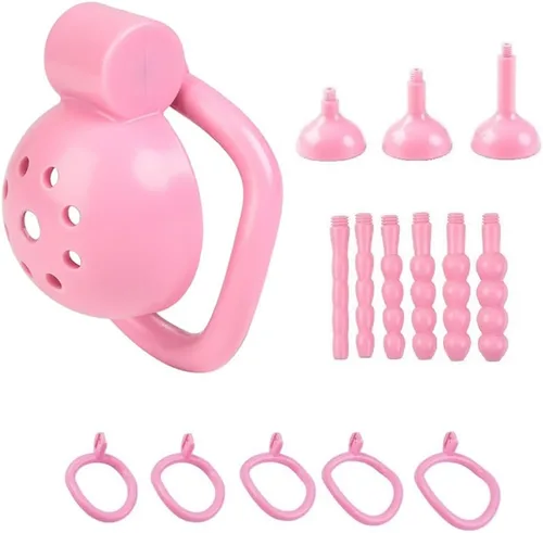 Miniatura 11 de Dispositivo de castidad para hombres, jaula de pene bloqueado, para el ejercicio del pene (Rosa)