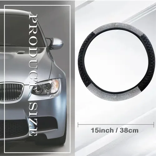 Miniatura 5 de Funda para volante de coche con diamantes de imitación, cubierta de volante de cristal de 15 pulgadas de ajuste universal para mujeres y niñas