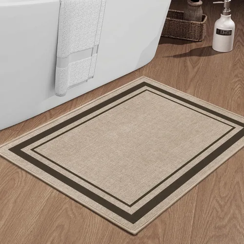 Miniatura 63 de chakme Juego de 2 alfombras de baño ultrafinas, absorbentes, antideslizantes, lavables a máquina, color beige oscuro, 17 x 24 pulgadas + tapete