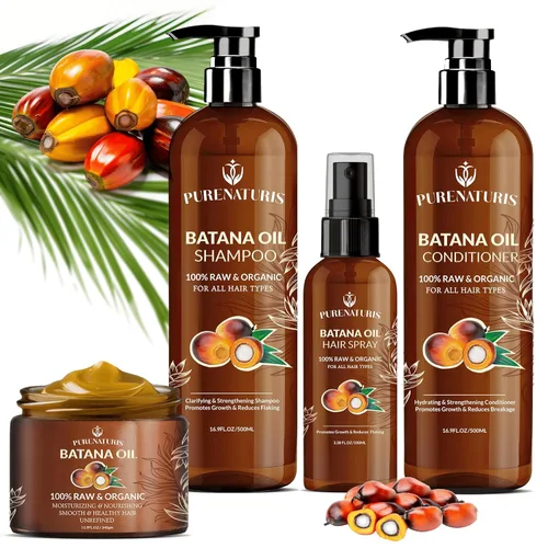 Kit Completo de Crecimiento Capilar 100% Natural Crudo Orgánico de Aceite de Batana Sin Sulfatos, Sistema Anti-Caída y Reparador – Champú,