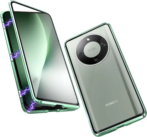 Miniatura 11 de QUIETIP Funda magnética para Honor Magic 8 Lite/Honor X9d, marco de metal de doble cara cubierta de vidrio templado transparente, negro