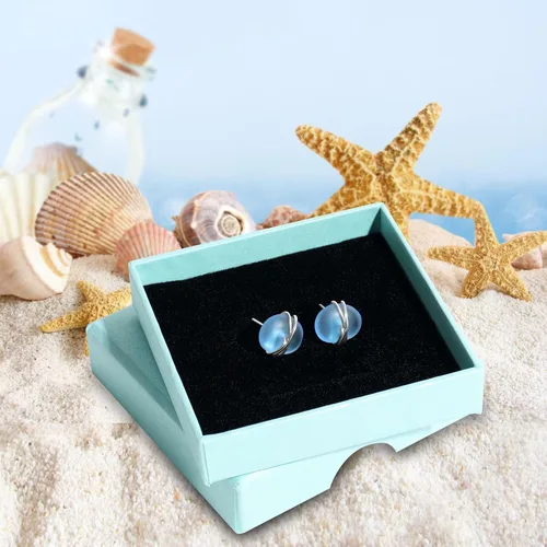Miniatura 22 de Sea Glass Earrings S925 Sterling Silver Hypoallergenic Handmade Stud Post Earrings Beach Glass Fashion Handcraft Jewelry earrings stud earrings from