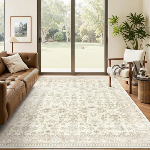 Miniatura 30 de Alfombra de pasillo Soalmost 2'6" x 10' lavable, alfombra antideslizante para cocina, baño, lavandería, alfombras vintage ultra delgadas para Beige