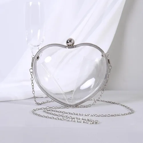Miniatura 8 de LAKSMI Bolsos de mano de noche de acrílico transparente para mujer, con forma de corazón, lindo bolso con correa de cadena