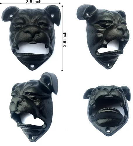 Miniatura 2 de MGTECH Abrebotellas Bulldog montado en la pared, abrebotellas rústico de hierro fundido para perros