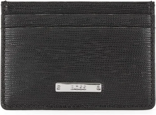 Boss Tarjetero de cuero italiano para hombre, placa con logotipo, negro (negro 19-3911tcx), tamaño libre, Negro -