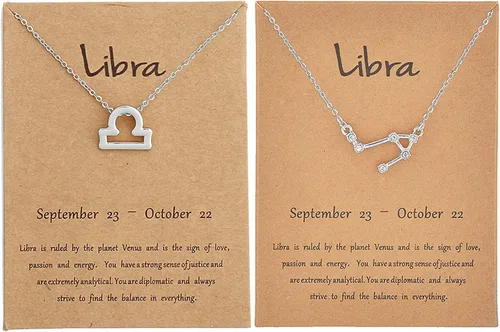 Miniatura 30 de Juego de 2 collares del zodiaco – Collar con colgante de 12 constelaciones, collar con signo del zodiaco para mujer, cumpleaños y astrología