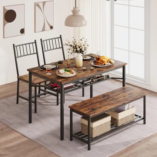 Miniatura 3 de IDEALHOUSE Juego de mesa de comedor para 4, mesa de cocina y 2 sillas con banco de almacenamiento, juego de mesa de cocina rectangular de 47.2