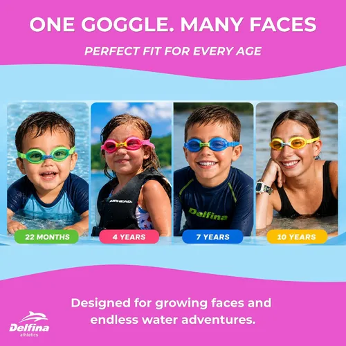 Miniatura 2 de Delfina Gafas de natación para niños de 2 a 7 años, cómodas, sin fugas, antivaho para niños para nadar rosado & azul