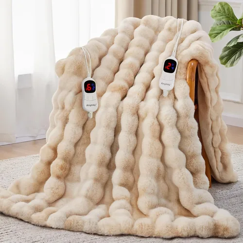 Miniatura 7 de Anysay Manta térmica con 1/2/4/6/8 horas de apagado automático, 10 niveles de calor, 50 x 60 pulgadas, acogedora manta eléctrica de piel de conejo