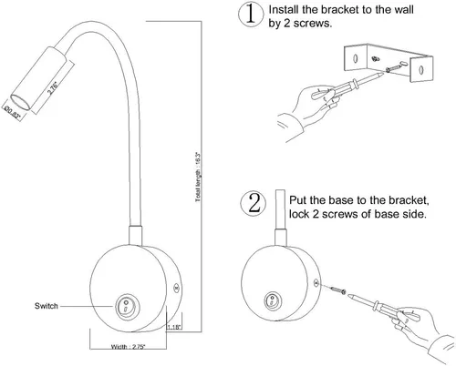 Miniatura 5 de Apliques de pared Lámpara de lectura de luz 3W blanco cálido 3000K cable para leer libros en la cama Interruptor basculante blanco 1 pieza
