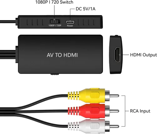 Miniatura 2 de Convertidor RCA macho a HDMI, adaptador compuesto CVBS AV a HDMI, interruptor de salida Full HD 720P/1080P para DVD, STB, VCR