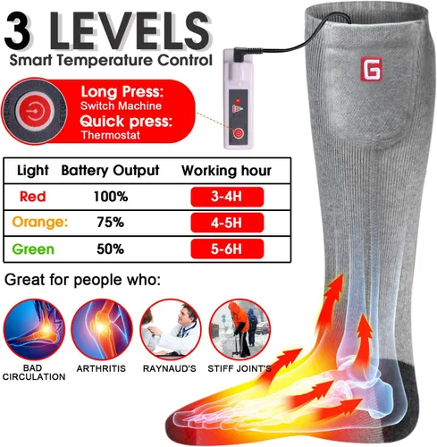 Miniatura 3 de Calcetines con calefacción con batería eléctrica recargable, para mujeres y hombres. Para invierno, esquí, deportes al aire libre. M/L Gris