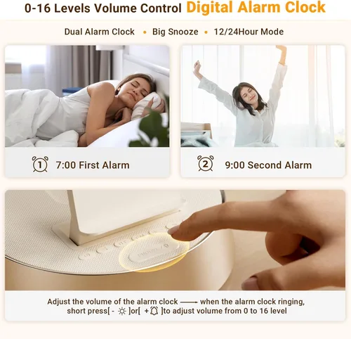 Miniatura 5 de Reloj despertador con estación de carga inalámbrica, reloj para dormitorio con altavoz Bluetooth de luz nocturna, estación de carga inalámbrica