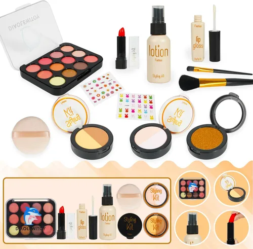 Miniatura 3 de Kit de maquillaje de simulación para niñas, niños pequeños, juego de maquillaje falso para niñas de 3 a 5 años, regalos de cumpleaños (negro)