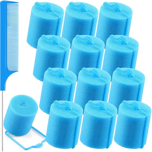 Syhood 12 rodillos de esponja de espuma jumbo de 1.89 pulgadas, rizadores suaves para dormir, rodillos de espuma grandes flexibles y peine de cola