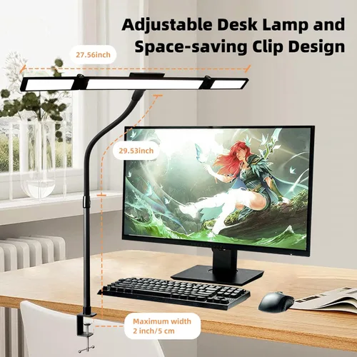 Miniatura 2 de BAYSQUIRREL Lámpara de escritorio LED con abrazadera, luz de escritorio con sensor humano, cuello de cisne, protección ocular remota, lámpara
