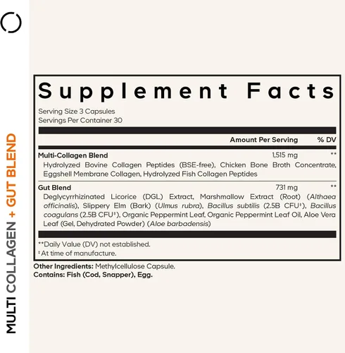 Miniatura 2 de Codeage Suplemento de mezcla de colágeno múltiple + intestinal, probióticos digestivos, regaliz DGL, aloe vera, hoja de menta orgánica, olmo