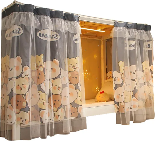 Miniatura 22 de Cortinas de gasa bonitas genéricas para litera con dosel de cama con encaje, 2 paneles, aguacate