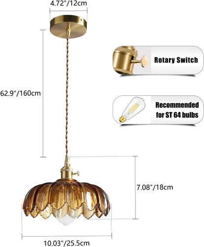 Miniatura 4 de XZHGCEE Lámparas colgantes Isla de cocina: Lámpara colgante de vidrio ámbar con interruptor giratorio, base E26 - Iluminación moderna para comedor