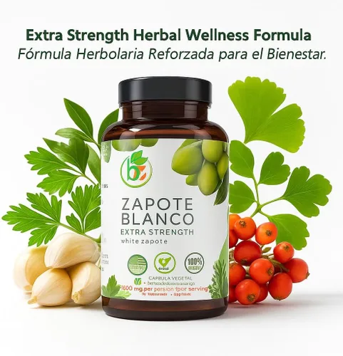 Miniatura 2 de Zapote Blanco (Blanco) 90 cápsulas (1500 mg por porción), reforzado con ajo, bayas de espino, perejil y ginkgo biloba, fórmula herbaria extra