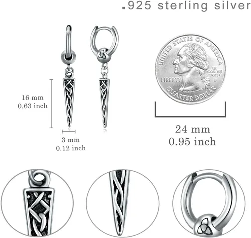 Miniatura 4 de Aretes vikingos nórdicos para hombre, plata de ley 925, aretes colgantes vikingos negros, joyería vikinga nórdica, regalos para hombres