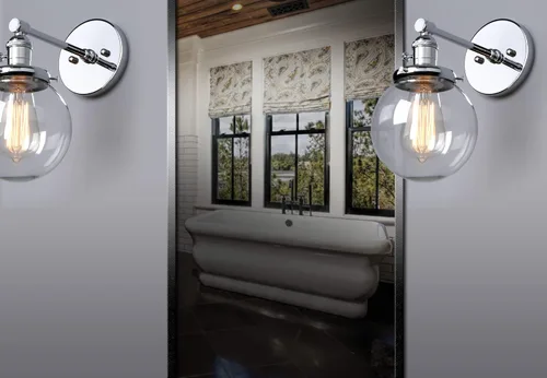 Miniatura 5 de Phansthy Aplique de pared industrial con forma de globo con toldo de cristal transparente de 5.9 pulgadas (cromado)
