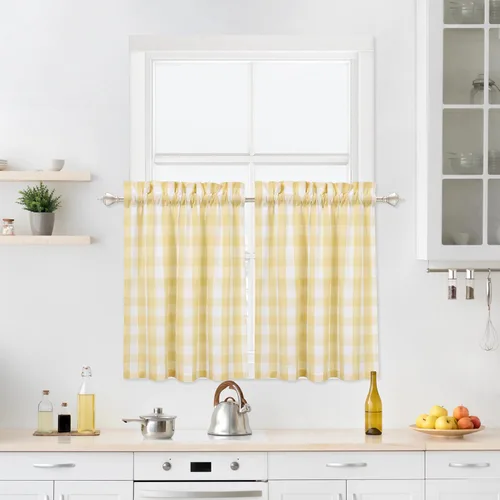 Miniatura 31 de Cortinas de Cocina Estilo Granja de Cuadros Vichy Blanco y Negro de 24 Pulgadas de Largo, Cortinas de Café de Media Ventana de Cuadros Buffalo