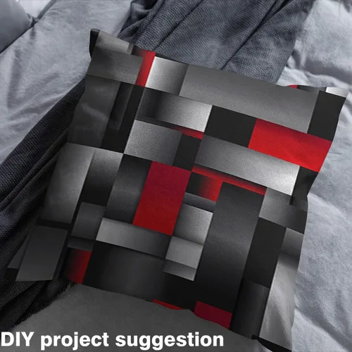 Miniatura 4 de Feelyou Tela de Tapicería Geométrica, Tela Rectangular Moderna Roja y Gris por Yarda, Abstracta, Impermeable, 1 Yarda, 36" x 58