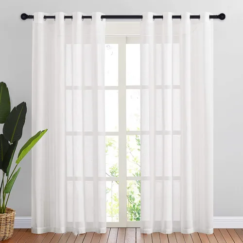 Miniatura 9 de NICETOWN Cortinas de lino traslúcidas con textura de lino de 84 pulgadas de largo, con ojales semitraslúcidos, tratamientos de ventana, privacidad