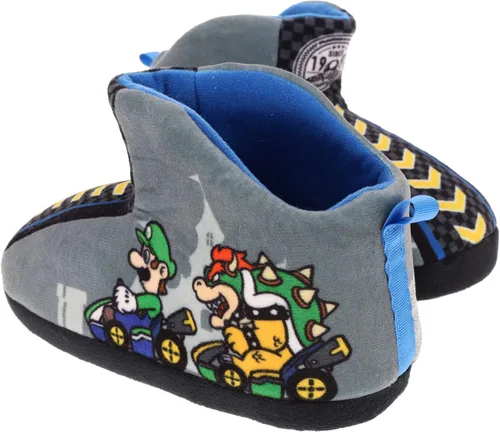 SUPER MARIO Mariokart Nintendo - Pantuflas Mismatch para niños, Mario Luigi Yoshi Peach, gris, talla 1011 para niños pequeños talla 34