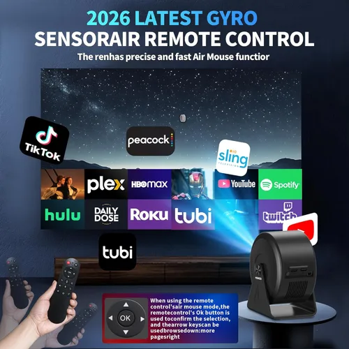 Miniatura 7 de [Aplicaciones integradas y enfoque automático] Mini proyector 4K 1080P 2026 actualizado Auto Keystone Proyector giratorio de 360° portátil, con WiFi