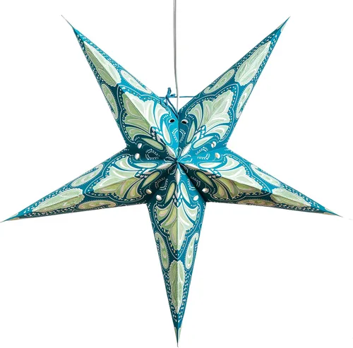 Miniatura 14 de Linterna de papel en forma de estrella azul verdoso del Caribe con cable de alimentación de 12 pies incluido