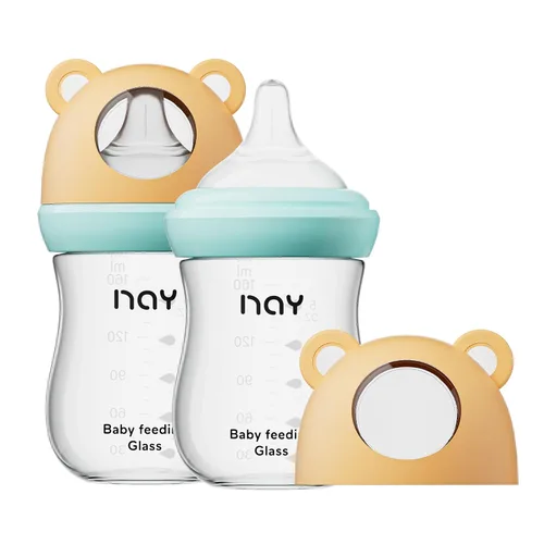 Miniatura 19 de yanyoyo Biberón de vidrio natural para bebés que amamantan, biberón anticólicos de 8 onzas con pezón de respuesta natural (M), transparente, cuello