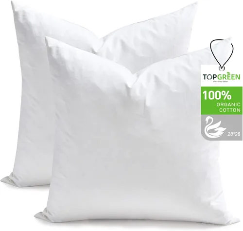 Miniatura 21 de TOPGREEN Rellenos de Almohada de Plumas y Plumón 12 x 12 pulgadas, Juego de 2, Funda de Algodón 100% Orgánico, Almohadas Decorativas Cuadradas