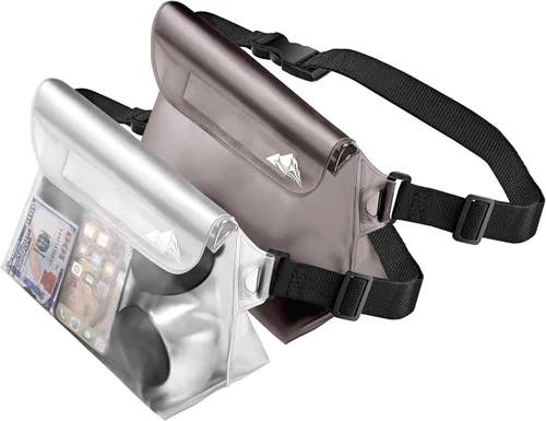 Miniatura 8 de HEETA Paquete de 2 bolsas impermeables con correa para la cintura, bolsa seca táctil con cinturón ajustable para teléfono, objetos de valor