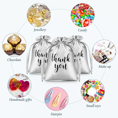 Miniatura 7 de Sieral 50 piezas de bolsas de regalo de satén con cordón para agradecimiento, bolsas de joyería y caramelos para mujeres, para Navidad, bodas, baby
