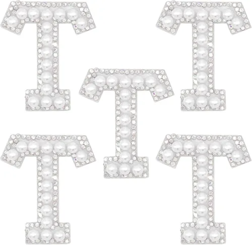 Miniatura 23 de Parche de letras A-Z para planchar con diamantes de imitación brillantes de perlas del alfabeto inglés, parche de costura para vestido de novia