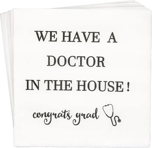 Servilletas con texto en inglés "We Have A Doctor In The House", servilletas de graduación de doctor, decoraciones de graduación de doctor clase de
