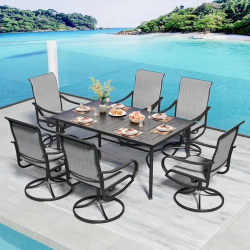 Miniatura 11 de PHI VILLA Juego de comedor de patio de 5 piezas con sillas de comedor giratorias para exteriores (gris) y mesa de comedor de acero de metal de 37 x