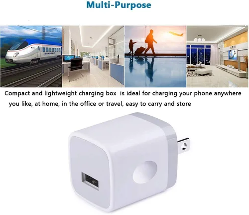 Miniatura 7 de Bloque de carga para iPhone, caja de carga, cubo USB, paquete de 10 cargadores de pared de un solo puerto de 1A/5V, adaptador de enchufe USB, Blanco