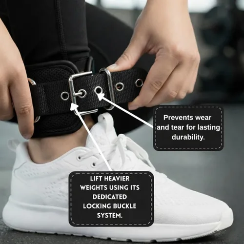 Miniatura 2 de Correas de tobillo duraderas para máquinas de cable (paquete de 2) – Puños de tobillo ajustables para gimnasio para hombres y mujeres, cierre