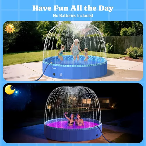 Miniatura 3 de Piscina plegable para perros con aspersor, luz LED RGB, 160 cm, piscina de plástico duro plegable para niños, piscina de chapoteo para perritos