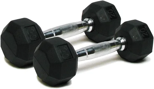 Miniatura 9 de Juego de 2 mancuernas hexagonales de goma, mango cromado, mancuernas para ejercicio y fitness, equipo de gimnasio en casa, entrenamiento, E) 12