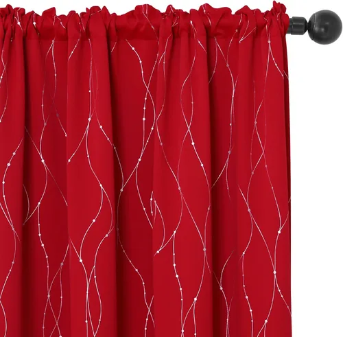 Miniatura 17 de Deconovo - Cortinas opacas con diseño de líneas onduladas y lunares, para dormitorio y sala de estar.